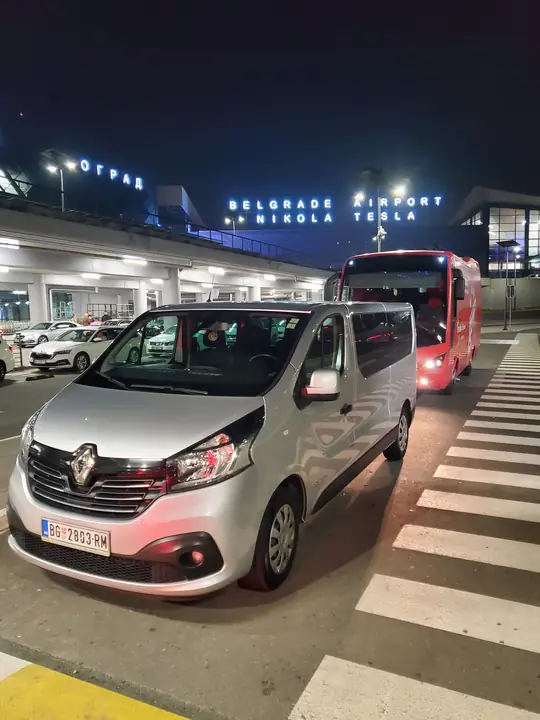 Our Mercedes vans parked at Belgrade Nikola Tesla Airport