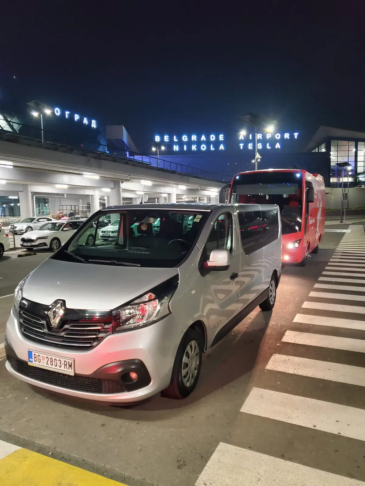 Our Mercedes vans parked at Belgrade Nikola Tesla Airport