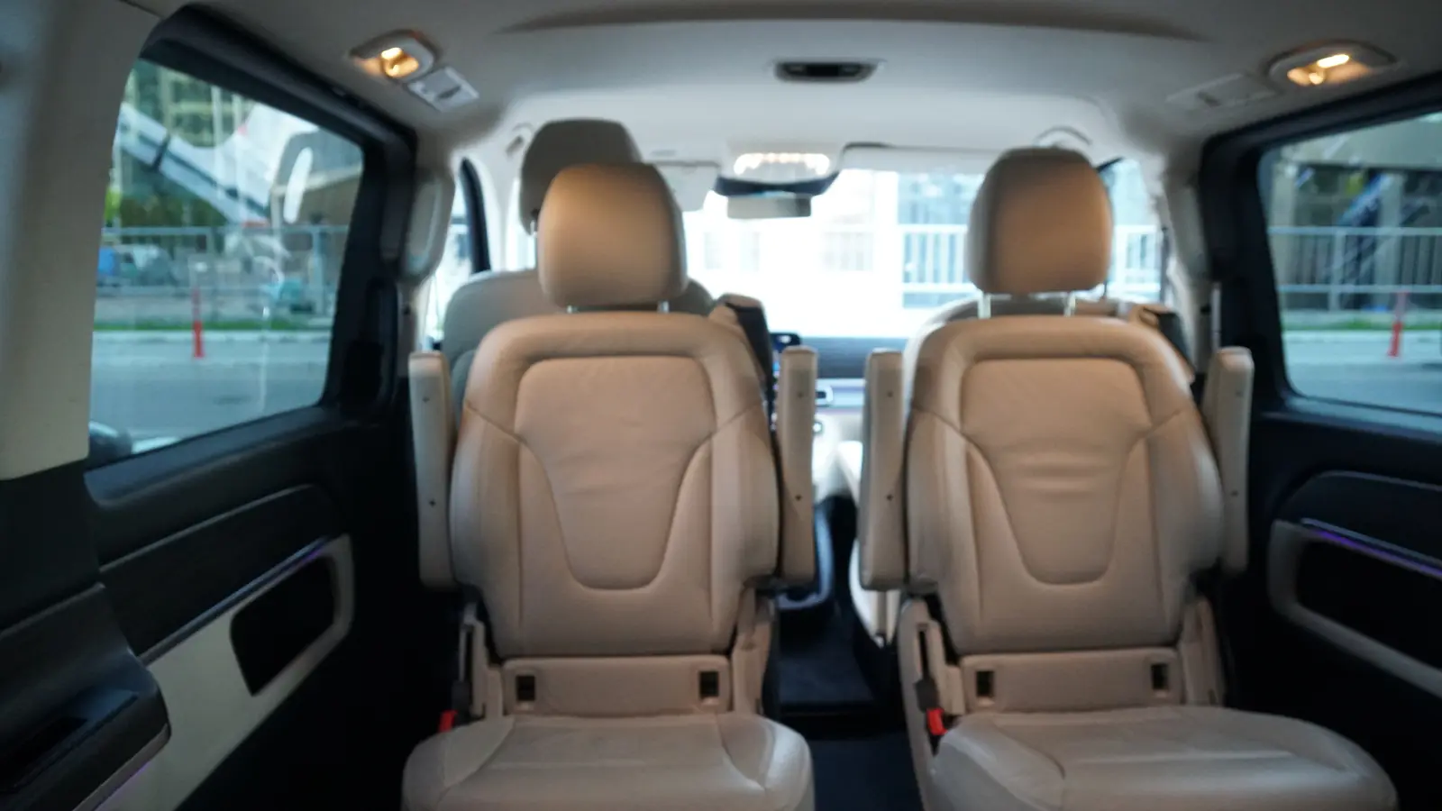 Leather seats inside a Mercedes V-Class